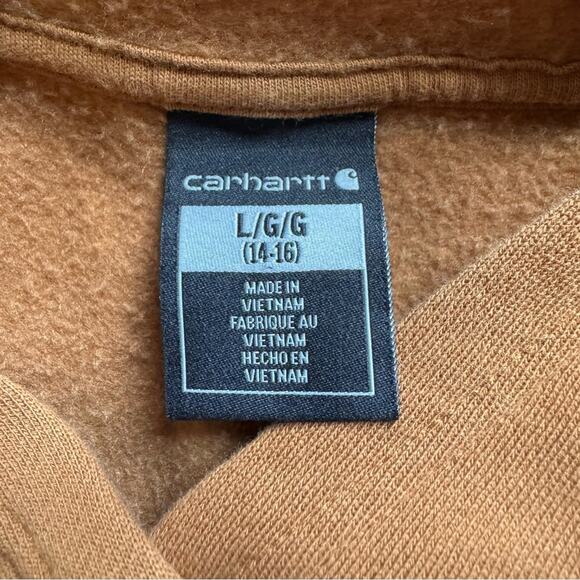 Carhartt Boys Long Sleeve graphic hooded sweatshirt brown size large 14/16 NWOT - Picture 7 of 8